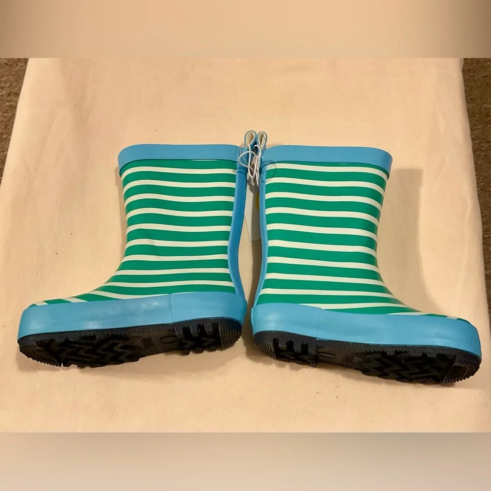 Sun Squad Kids Striped Blue and Green Garden Rain Boots